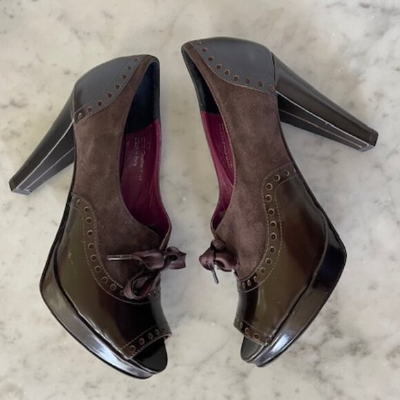 COACH Claudine Peep Toe Lace-Up Platform Heels Vintage 6B - Picture 5 of 16